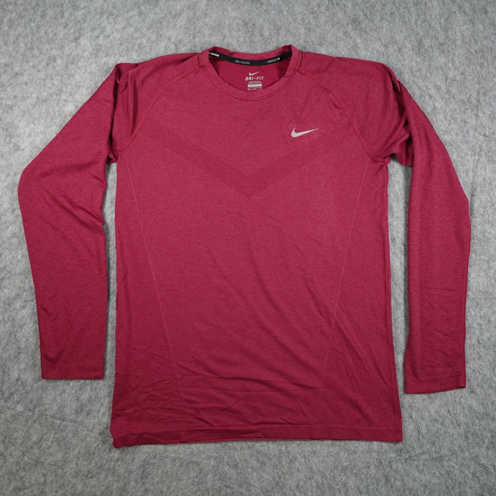 Nike Shirt Men Extra Large Red Dri Fit Long Sleeve Performance Running Training